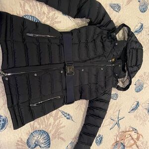 Women’s Blue Quilted Puffer Coat with Belt